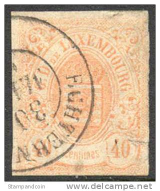 Luxembourg #12 Used 40c Orange From 1859 - 1859-1880 Coat Of Arms