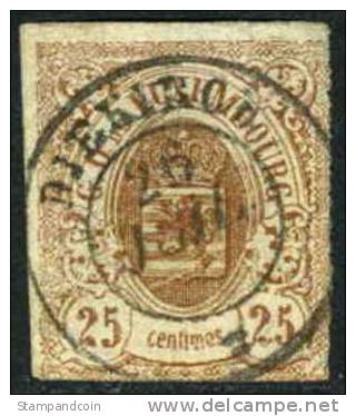 Luxembourg #9 Used Imperf 25c From 1859 - 1859-1880 Coat Of Arms