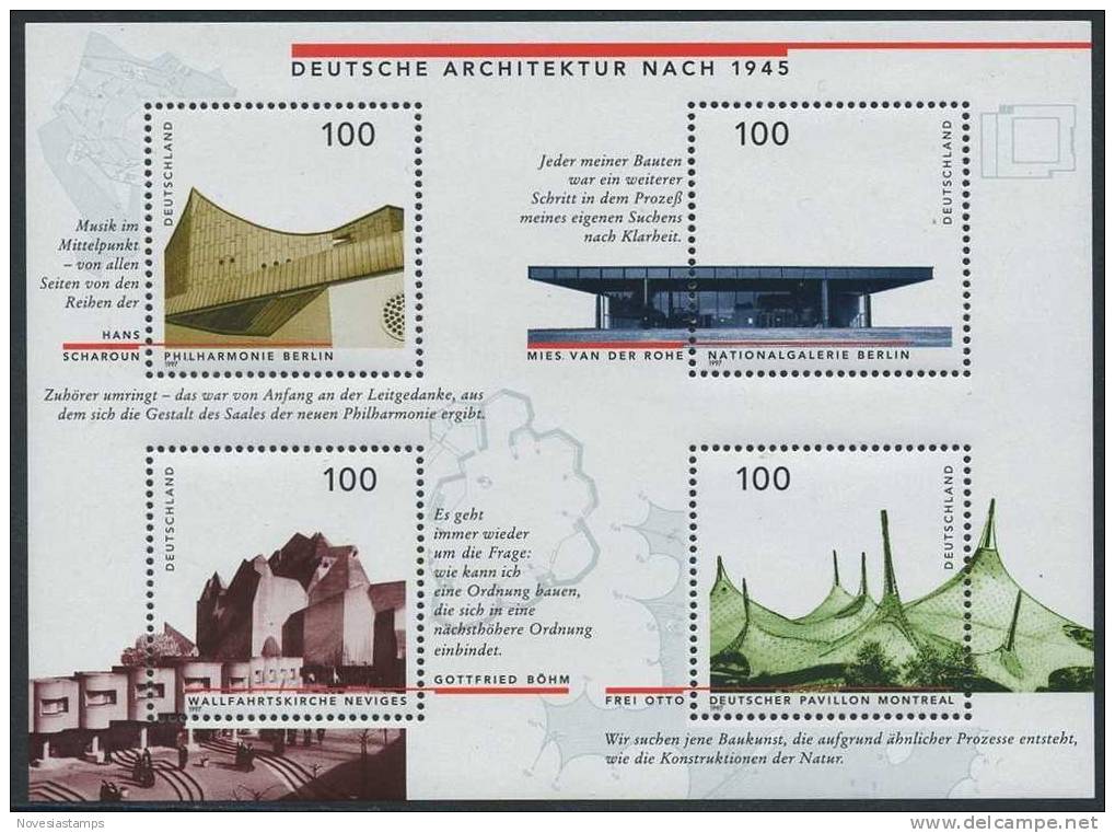 !a! GERMANY 1997 Mi. 1906-1909 MNH MINI-SHEET 37 -German Architecture - 1991-2000