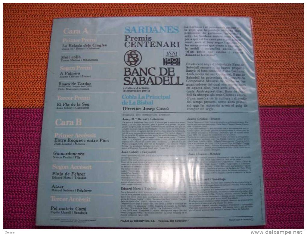 COBLA  LA PRINCIPAL  DE  LA  BISBAL  °  SARDANES  PREMIS  CENTENARI BANC DE SABADELL  °  EDITION  UNIQUE  No  Ster 145 - Sonstige - Spanische Musik