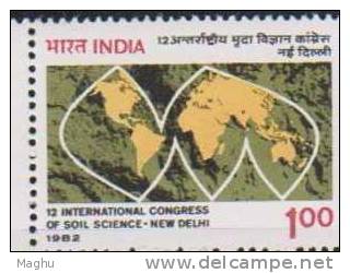 India 1982 MNH, Block Of 4, Inter., Soil Science Congress, Map, Minerals, Geography, Geology,  Agriculture,  Biology - Blocks & Sheetlets