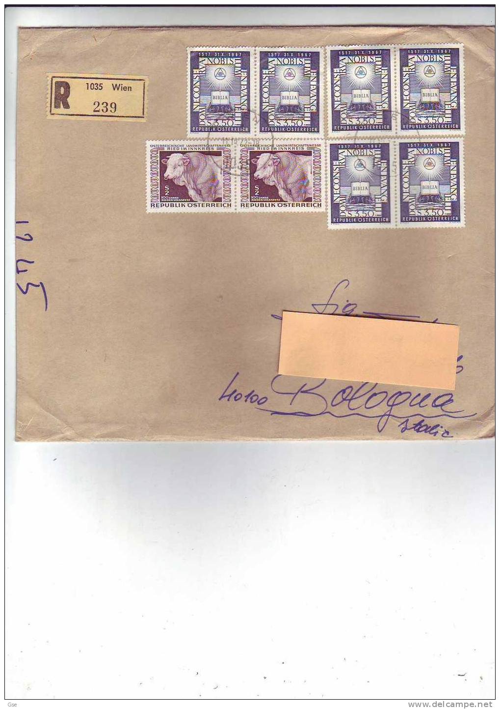 AUSTRIA 1972 - Yvert 1077-1083 Su Raccomandata Per Italia - Lettres & Documents