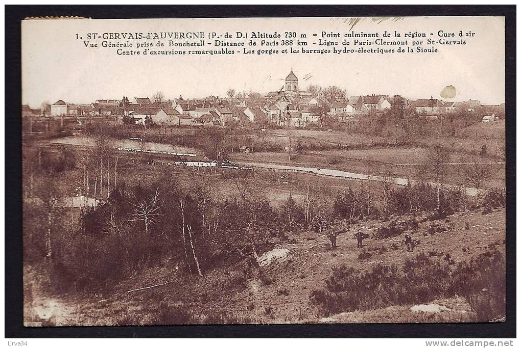 CPA  ANCIENNE- FRANCE- ST-GERVAIS-D'AUVERGNE (63)-   VUE GENERALE PRISE DE BOUCHETELL- BELLE ANIMATION 1° PLAN- LINGE - Saint Gervais D'Auvergne