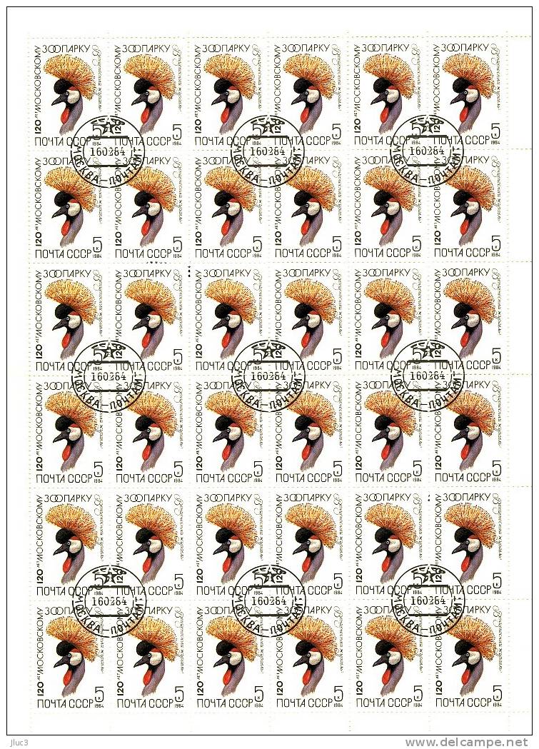 FCO5078 - URSS 1984 - LA  Belle  FEUILLE  De 36 TIMBRES  N° 5078 (YT)  Avec Empreinte  'PREMIER JOUR'  --  Zoo De Moscou - Feuilles Complètes