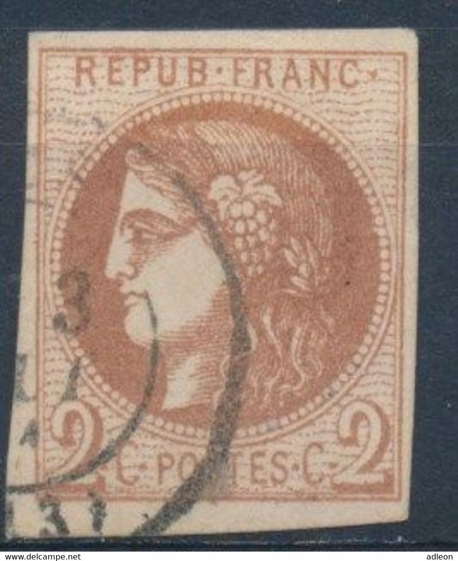 France-Emission De Bordeaux YT 40B Oblitéré 2c Brun-rouge Report 2 - 1870 Bordeaux Printing