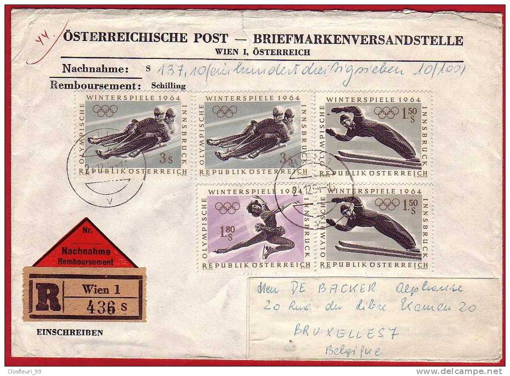 Lettrre Recommandée Winterspiele 1964 Avec La Série Complète /cachet Arrivée Bruxelles - Inverno1964: Innsbruck