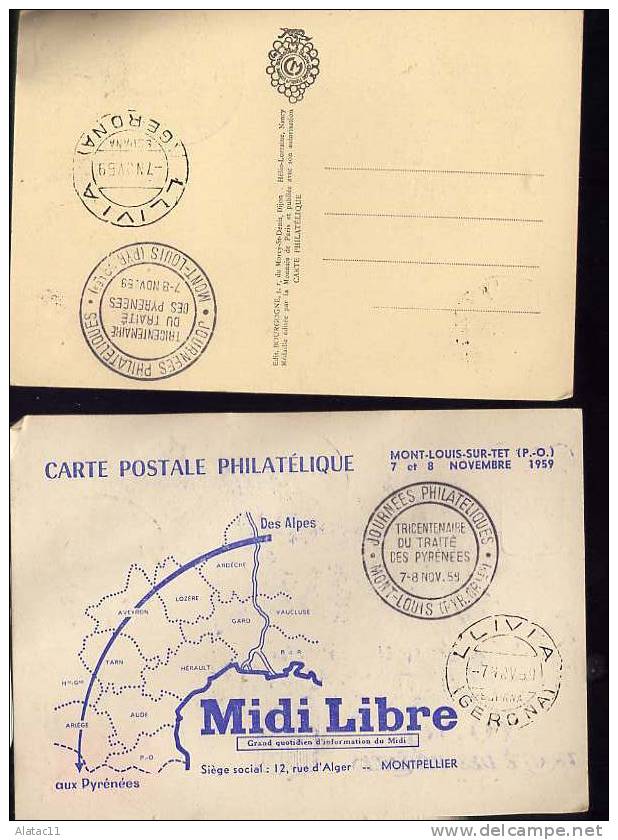 1959  TRAITE  DES  PYRENEES   TIMBRES  FRANCE  ET  ESPAGNE  OBLITERE  A  LIVIA - Lettres & Documents