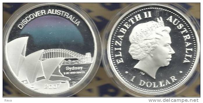 AUSTRALIA $1 DISCOVER A.SERIES SYDNEY COLOURED QEII HEAD 1YEAR TYPE 2007 NR SILVER 1Oz PROOFREAD DESCRIPTION CAREFULLY!! - Other & Unclassified