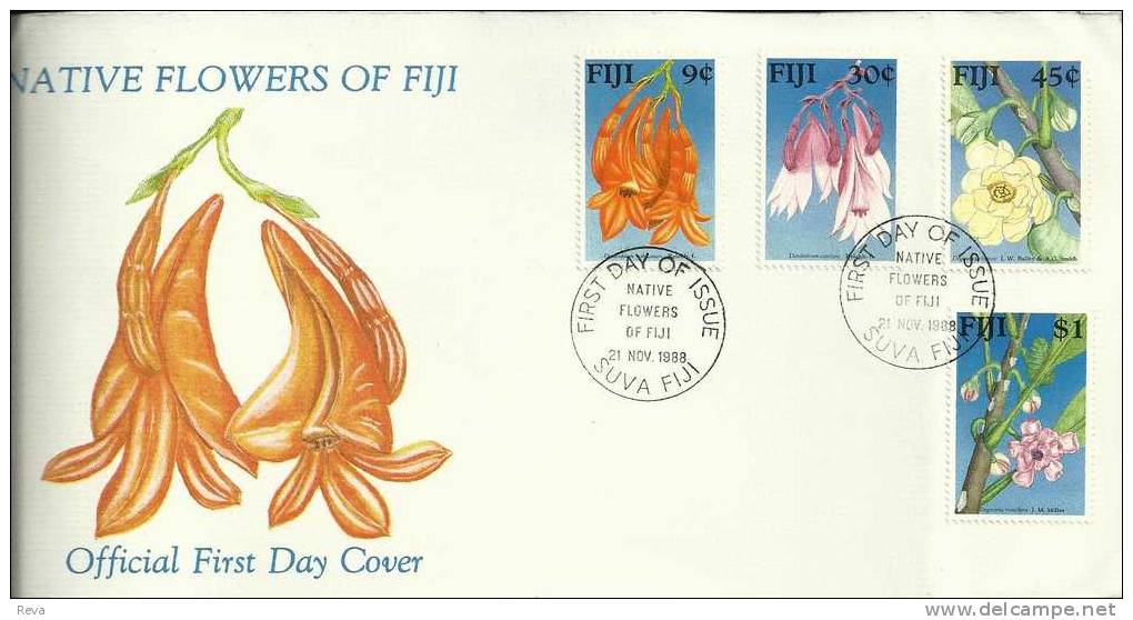FIJI  FDC NATIVE FLOWERS OF FIJI  SET OF 4  STAMPS DATED 21-11-1988 CTO SG? READ DESCRIPTION !! - Fiji (1970-...)
