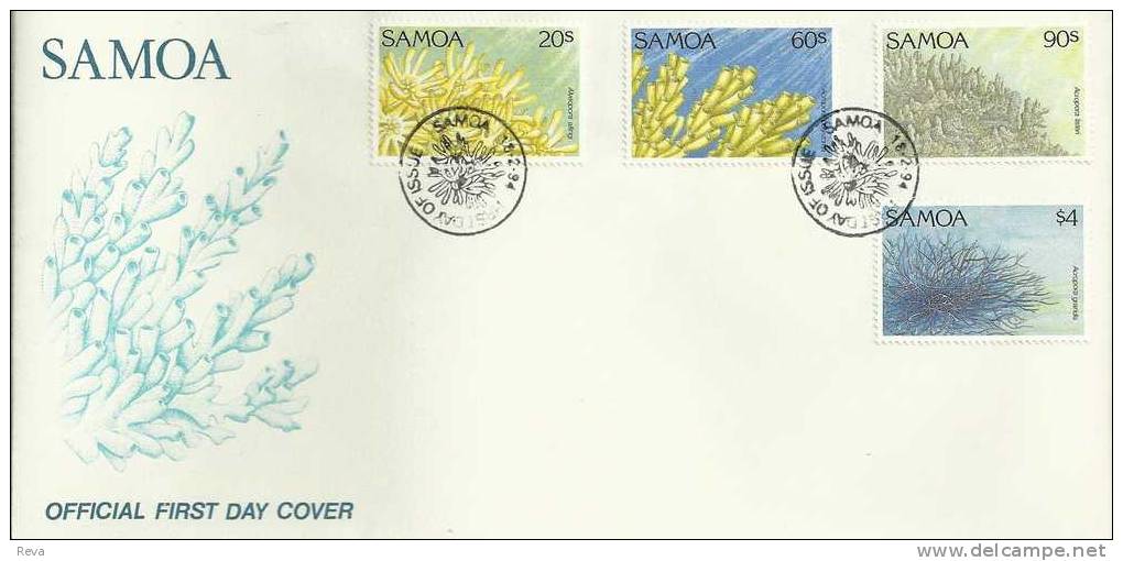 SAMOA  FDC CORALS MARINE LIFE  SET OF 4 HFV STAMPS  DATED 18-02-1994 CTO SG? READ DESCRIPTION !! - Samoa (Staat)