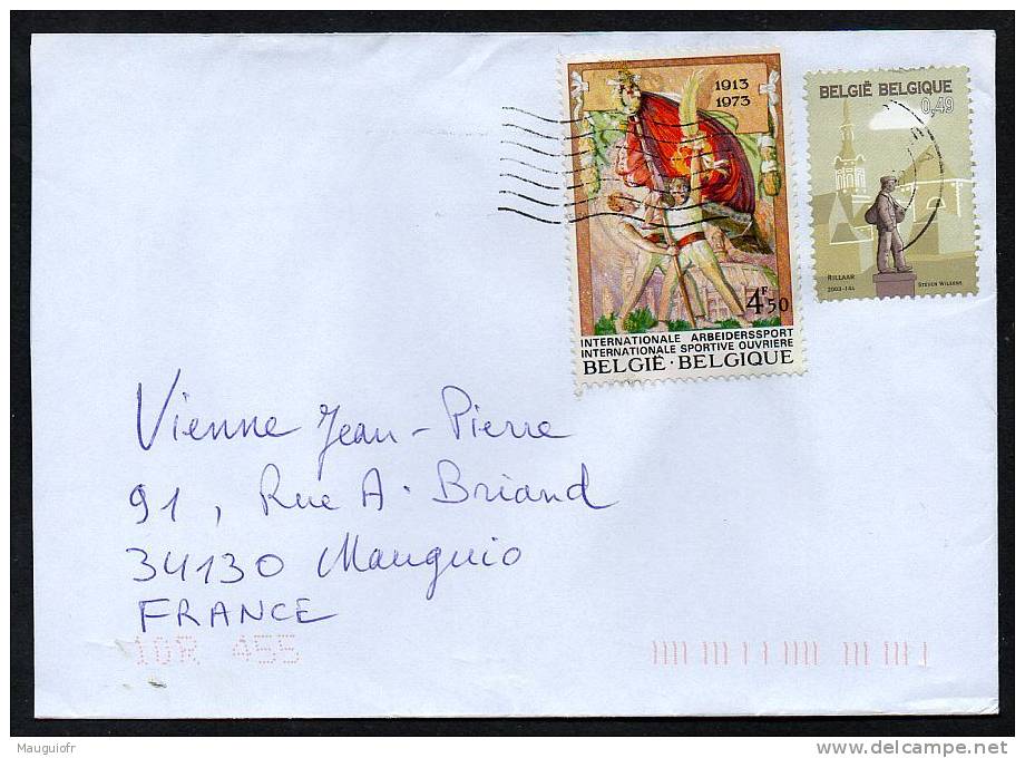 DF / BELGIQUE SUR LETTRE TP 3183 TRAVAILLEUR SAISONNIER + TP 1666 DE 1973 INTERNATIONALE SPORTIVE OUVRIERE - Briefe U. Dokumente