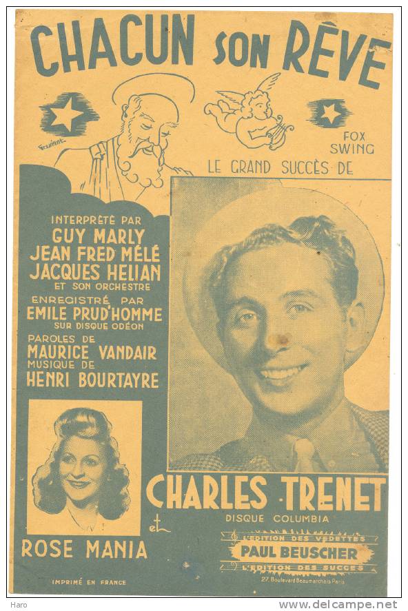 Partition - Charles TRENET " Chacun Son Rêve" - Chansonniers