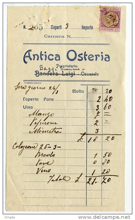 FATTURA PUBBLICITA ANTICA OSTERIA OSCASALE CREMONA - Italia