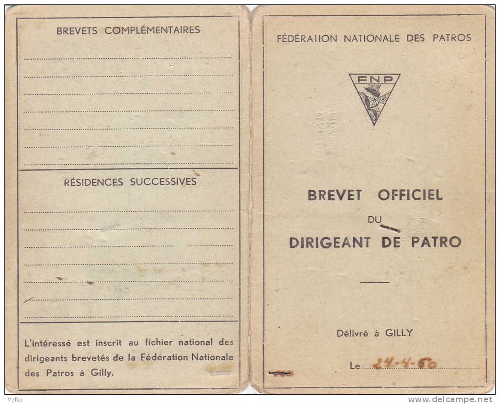 BREVET OFFICIEL DU DIRIGEANT DE PATRO - Scoutismo