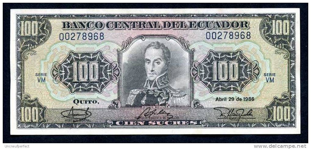 Pick 123 -100 Sucres - 29/04/1986 - AUNC N° 00278968 Série VM - Ecuador