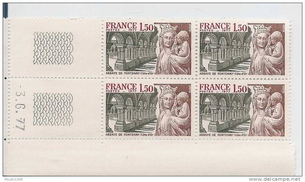 Bloc De 4 YT 1538  Abbaye De Fontenay  Coin Daté Du 3-6-77 - 1970-1979