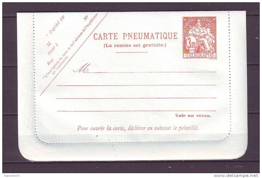 CARTE PNEUMATIQUE.TELEGRAPHE.3.OO FRANCS.CARTE.ENTIER POSTAL. - Telegraph And Telephone