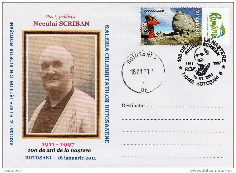 Romania / Special Cover With Special Cancellation / Neculai Scriban - Théologiens