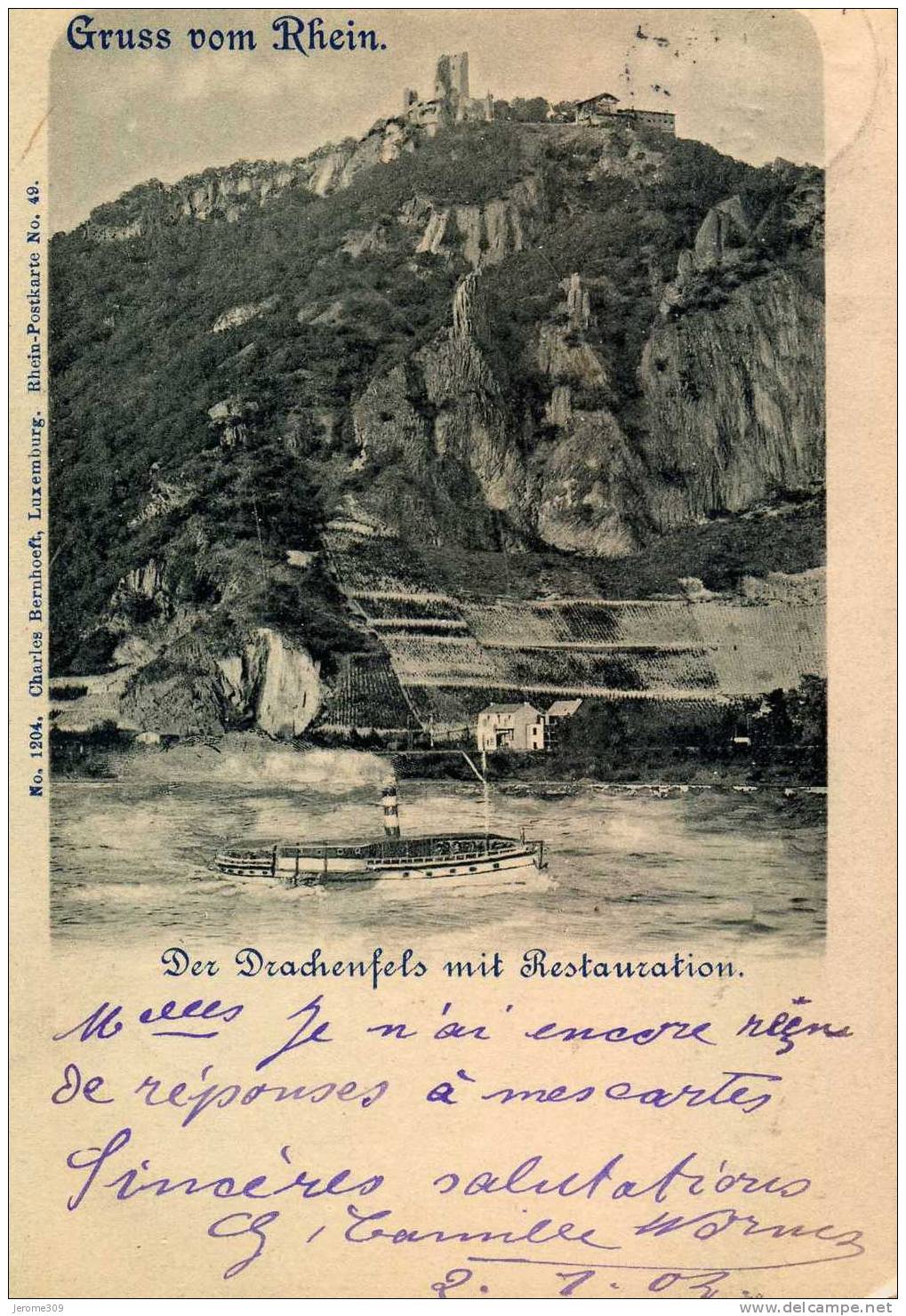 ALLEMAGNE - DRACHENFELS - CPA - N°1204 - Gruss Vom Rhein - Der Drachenfels Mit Restauration - Drachenfels