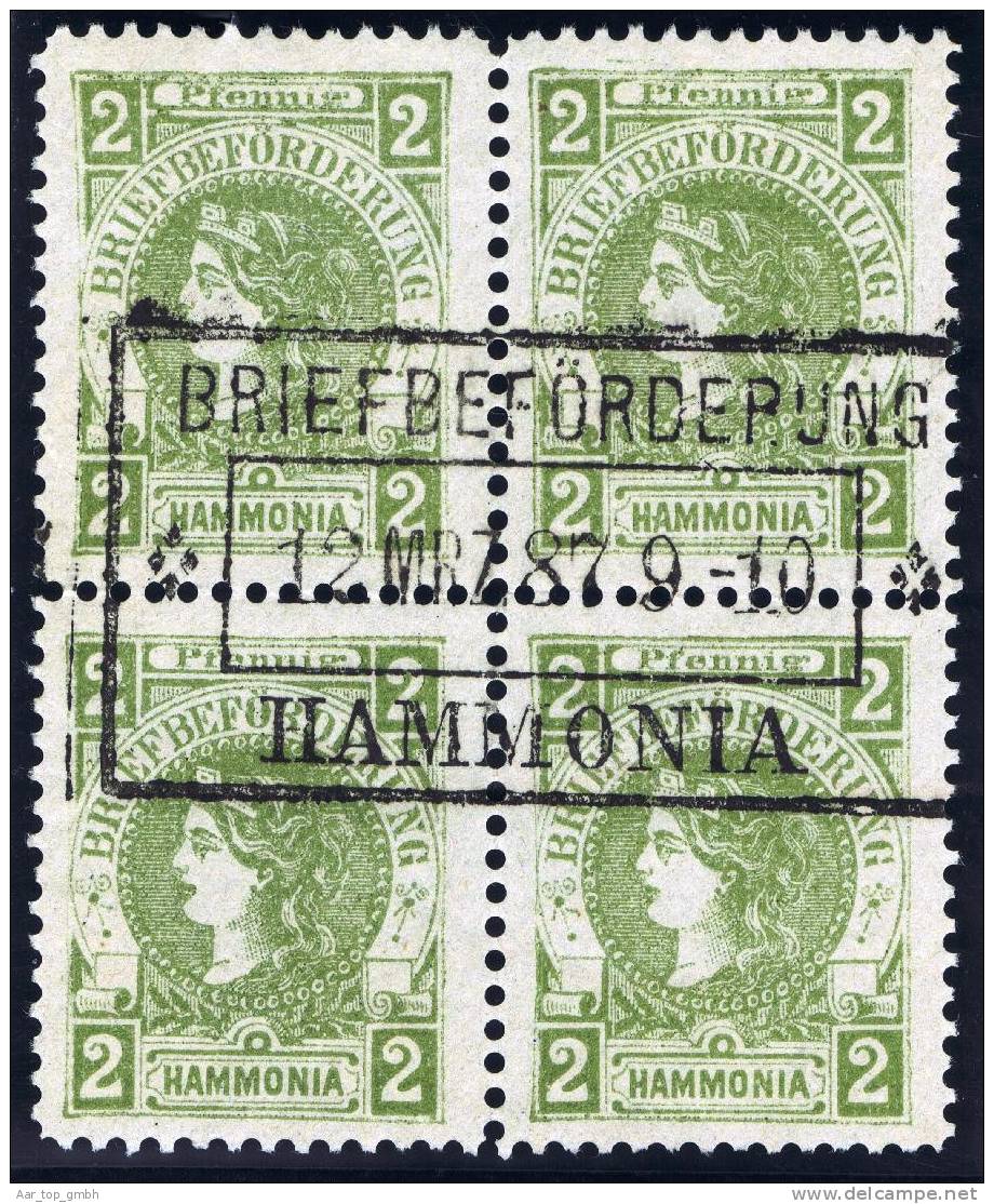 Privatpost Hamburg 1887-03-12 Viererblock Mi#6 Gestempelt - Postes Privées & Locales