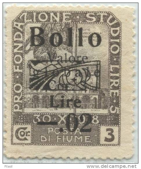 SI53D Italia FIUME 3 L. Su 3 L.  - Basilica Di San Marco, A Venezia Usato X MARCA DA BOLLO L. -.2 Su 3 COR.1920 - Fiume