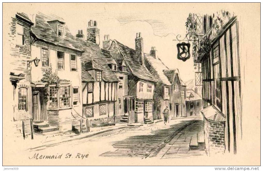 ROYAUME-UNI - RYE - CPA - (Dessin) - Rye, Mermaid St - With Greetings And Best Wishes - Rye