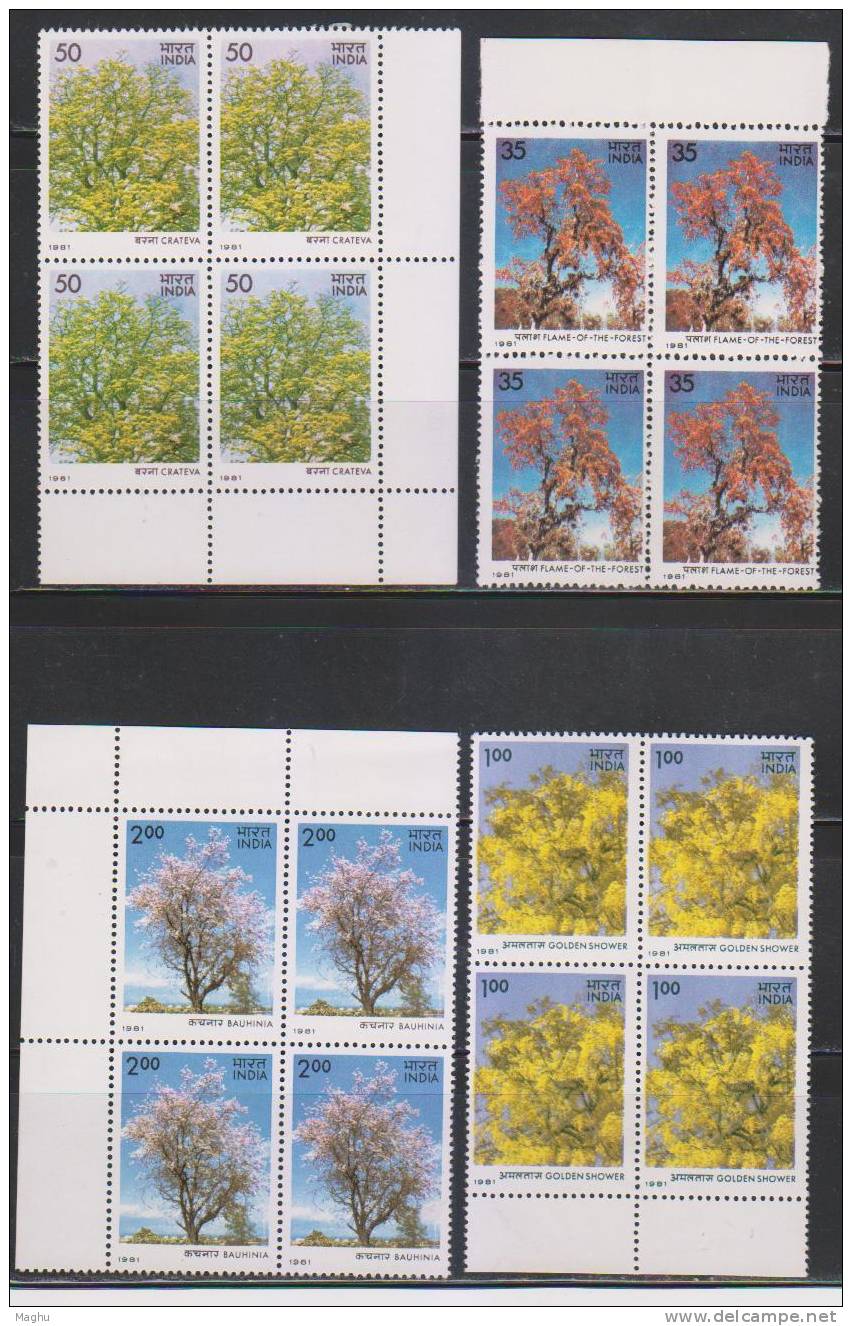 India 1981 MNH, Block Of 4,  Set Fof 4,  Indian Flowering Trees,  Flowers, - Blocs-feuillets