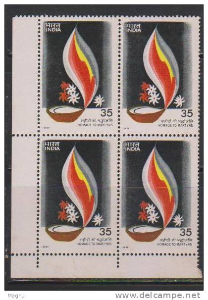 India  1981 MNH, Block Of 4, Homage To Martyrs, - Hojas Bloque