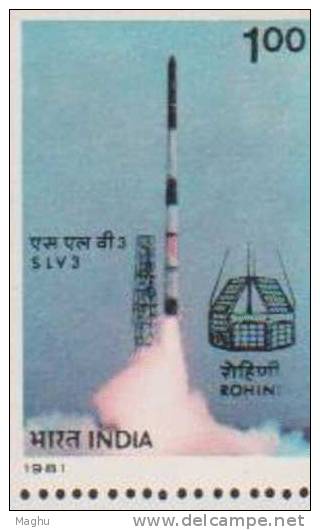 India 1981 MNH, Block Of 4, SLV -3 Rocket With ROHINI Satellite, Space Launch, - Blocks & Kleinbögen