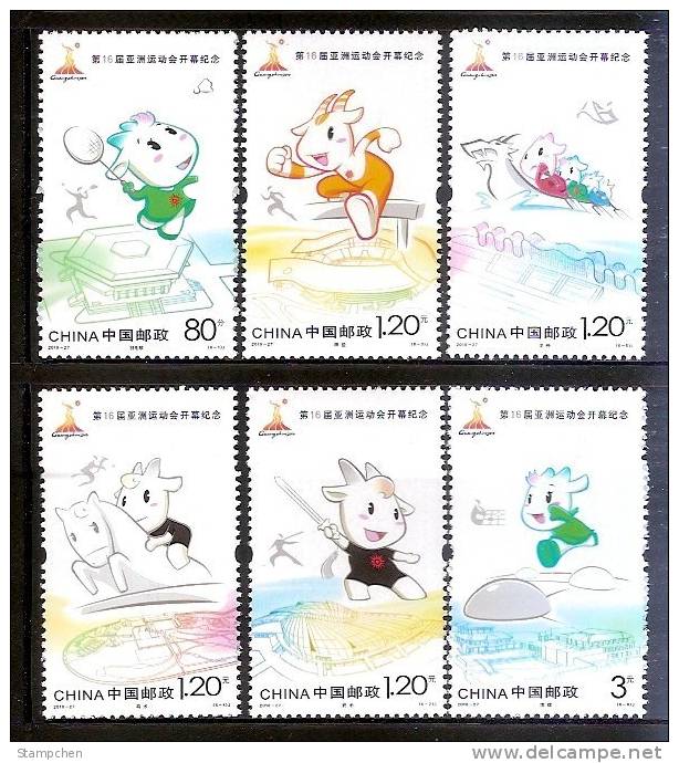 China 2010-27 Asian Games Stamps Badminton Wushu Martial Athletics Equestrian Horse Dragon Boat  Weiqi Chess Fencing - Esgrima