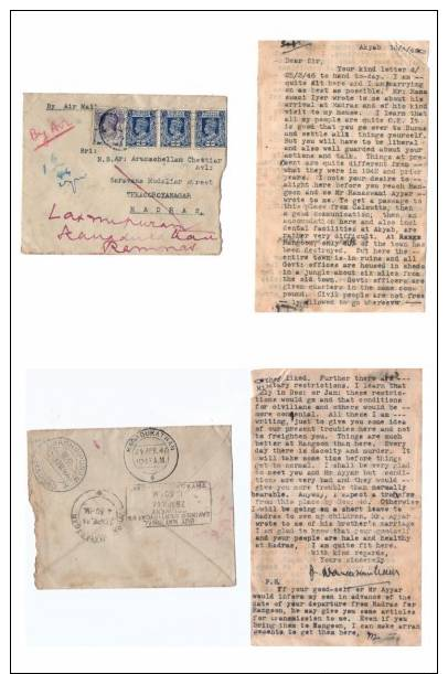 Airletter - Burma To S.India 1946 (CA 718) - Myanmar (Burma 1948-...)