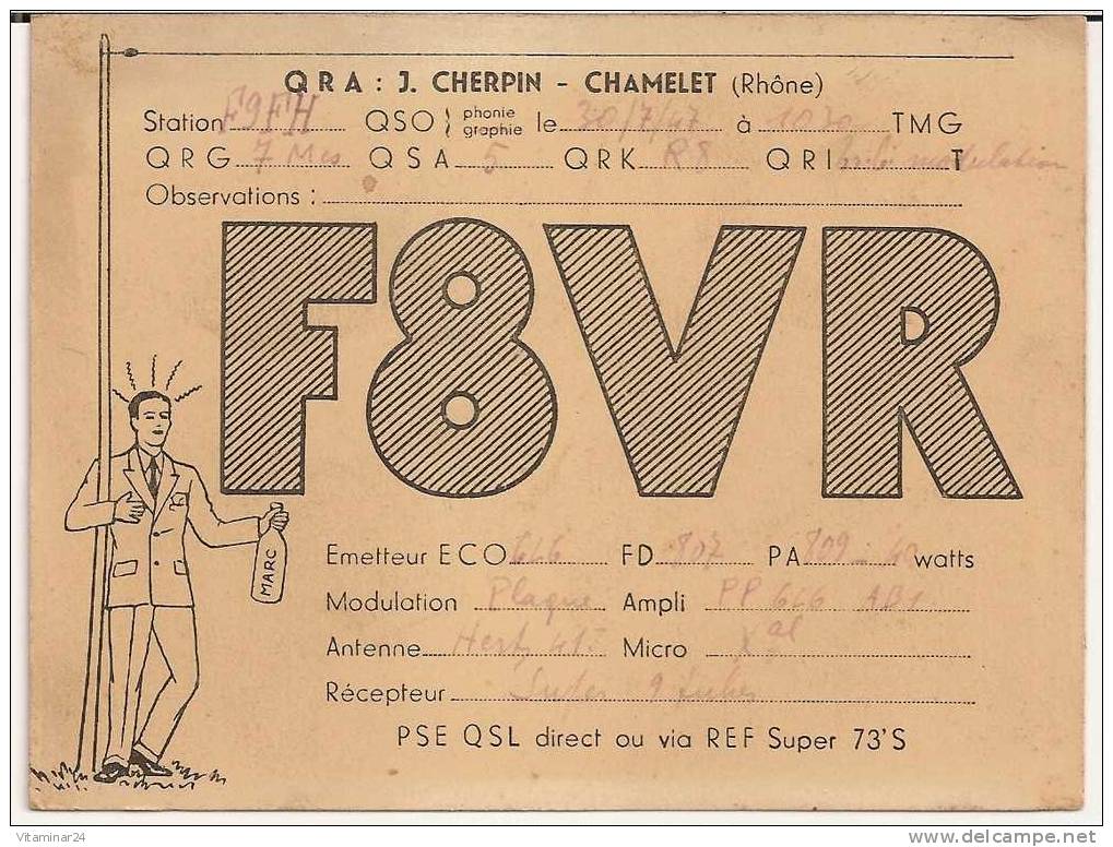 Chamelet. J. CHERPIN. Carte Radio-amateur Du 30.7.47.... - Other & Unclassified