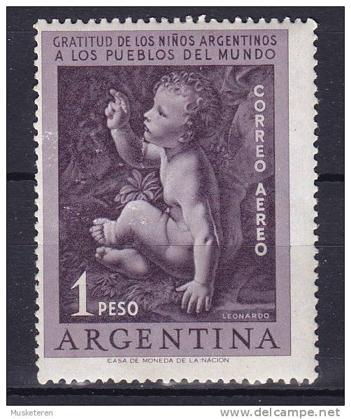 Argentina 1956 Mi. 646    1 P Airmail Aereo Leonardo Da Vinci Felsgrottenmadonna Bekämpfung Der Kinderlähmung MNH** - Neufs