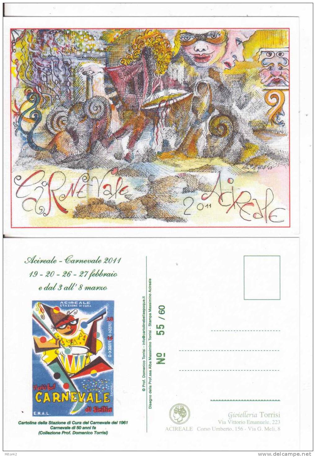 Acireale-Sicilia-Sicily-Carnevale   2011-Disegno 3 -Tiratura 60 Esemplari - Acireale