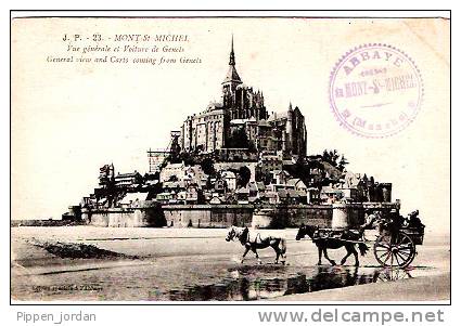 50 LE MONT SAINT MICHEL * Vue Générale Et Voiture De Genets § General View And Carts Coming From Genets* Belle CPA 1922? - Le Mont Saint Michel