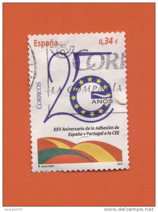 Timbre Oblitéré Used Stamp Selo Carimbado XXV Aniversario Adhesión España Y Portugal A La CEE 0,34 Euro ESPAGNE 2010 - Gebraucht