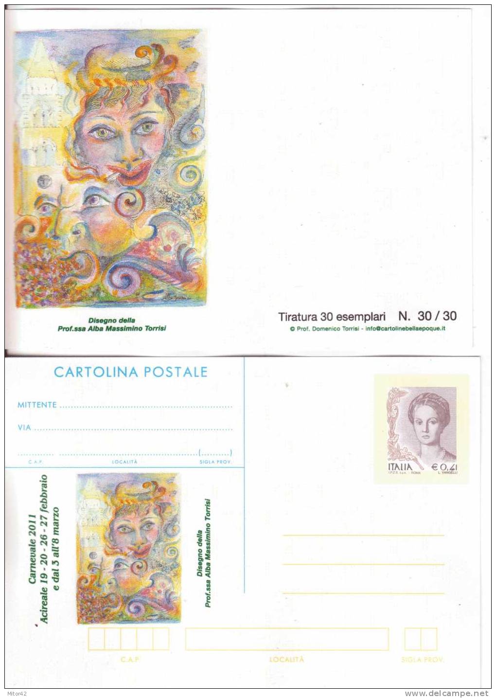 88-Intero Postale -Carnevale Acireale 2011-Disegno 3 - Tiratura 30-Nuovo O Con Bollo Speciale - Karneval - Fasching