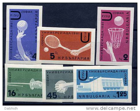 BULGARIA 1961 Universiade Games Set Imperforate MNH / **.  Michel 1237-42 - Neufs