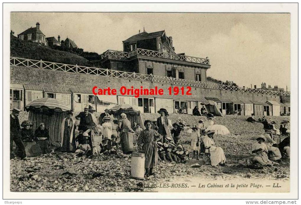 76  -  Veules Les Roses   -  Les Cabines Et La Petite Plage En 1912  ( Animation Marchande Ambulante - Glace ? ) - Veules Les Roses