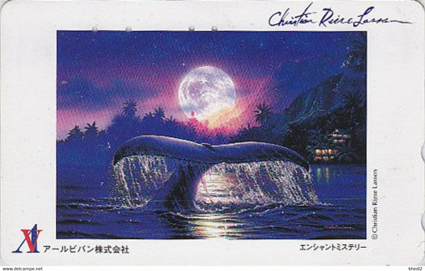 TC Japon / 110-016 - Série Peinture CHRISTIAN RIESE LASSEN / BALEINE - WHALE Japan Painting Phonecard - WAL TK - 07 - Delphine