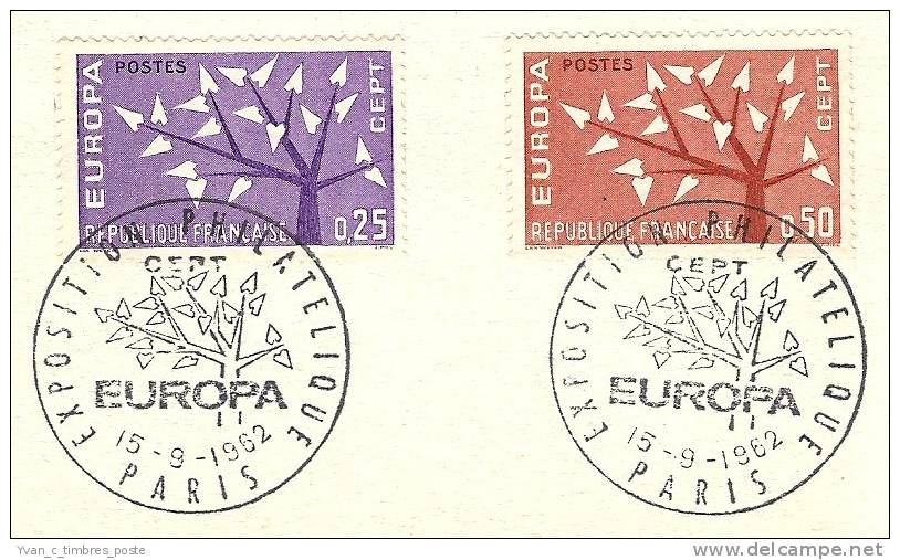 FRANCE TIMBRE N° 1358 ET 1358 OBLITERES SUR DOCUMENT EUROPA 1962 - Cartas & Documentos