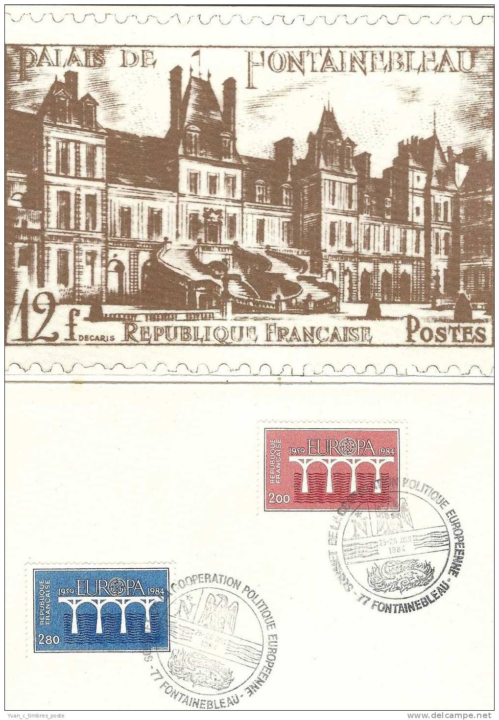 FRANCE TIMBRE N° 2309 ET 2310 OBLITERES SUR DOCUMENT EUROPA 1984 SOMMET DE LA COOPERATION EUROPEENNE A FONTAINEBLEAU - Covers & Documents