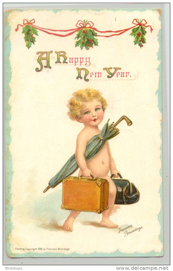 A Happy New Year Blond Baby Umbrella Frances Brundage 1913 - New Year