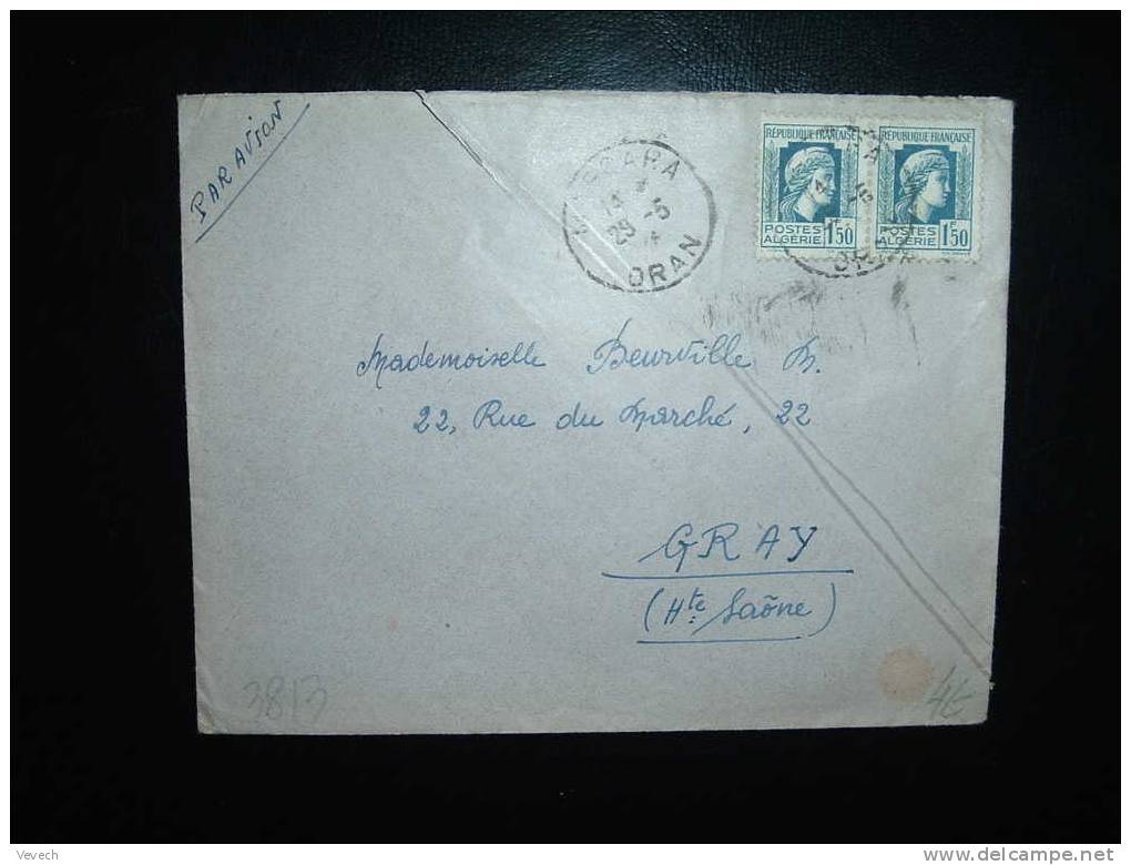 LETTRE TYPE MARIANNE D'ALGER 1,50 F PAIRE OBL.29-05-1945 MASOARA ORAN (ALGERIE) - 1944 Gallo E Marianna Di Algeri