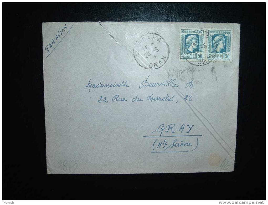 LETTRE TYPE MARIANNE D'ALGER 1,50 F PAIRE OBL.29-05-1945 MASOARA ORAN (ALGERIE) - 1944 Hahn Und Marianne D'Alger