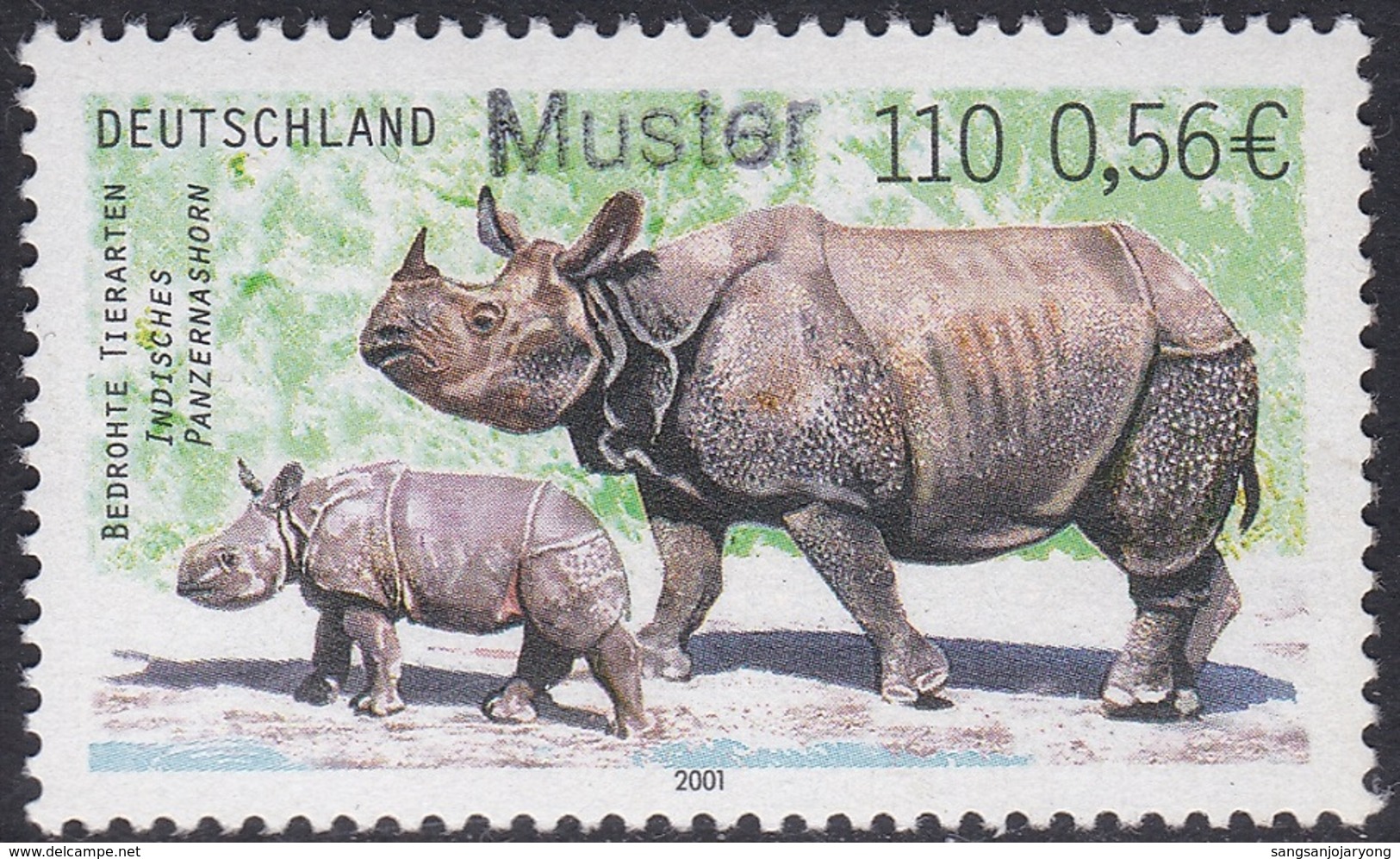 Specimen, Germany Sc2125 Endangered Animal, Indian Rhinoceros - Rhinocéros