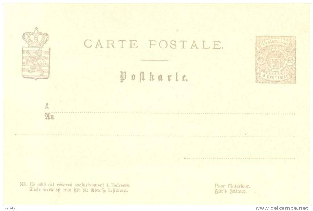 Luxembourg 1879 Entier Postal Carte Postale 5 Centimes 5 Cents MH X - Stamped Stationery