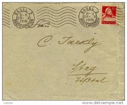 Brief  Basel - Steg  (Rollstempel)       1916 - Postmark Collection