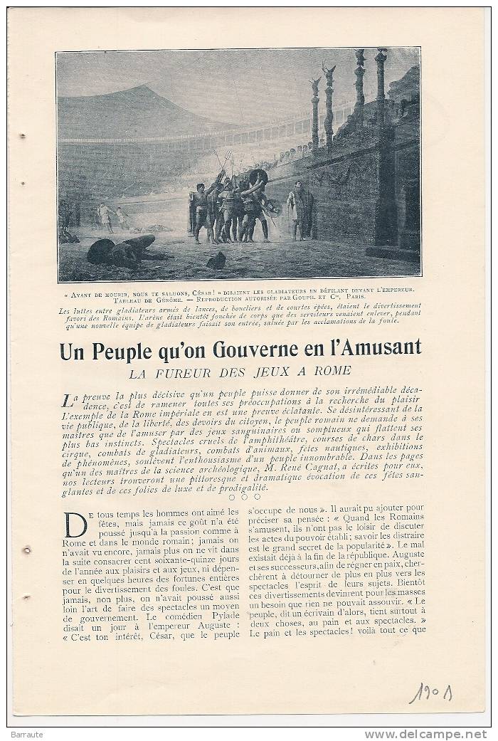 Feuillet Article Actualité De 1901 " LA FUREUR Des Jeux A ROME" Un Peuple Qu´on Gouverne En L´Amusant" - Documents Historiques