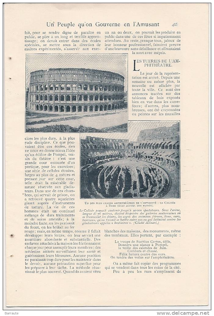 Feuillet Article Actualité De 1901 " LA FUREUR Des Jeux A ROME" Un Peuple Qu´on Gouverne En L´Amusant" - Documents Historiques